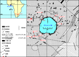 ボスムトウィ湖周辺の地質図。